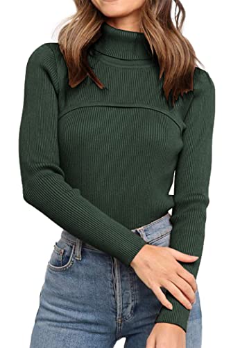 Prettygarden Women’s Turtleneck Knit Sweater Long Sleeve Soft Classic Fit Pullover Tops (Army Green,Small) #TOP4