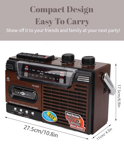 Diydeg Gravador de fita cassete, estilo clássico dos anos 80 portátil Boombox SW1 SW2 AM Rádio FM, a