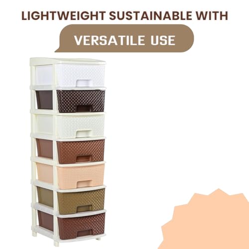 Image of Plastic Modular Drawer Storage Chest Of Drawers Organizer Storage Box, Large Stomo Racks For Multipurpose Anti-slip Shoes Organizers (Coffee & Chocolate, 7 Layer)