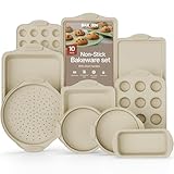 BAKKEN Kitchen Oven Baking Pans - Nonstick Gray Coating, Carbon Steel Bakeware Set with White Silicone...