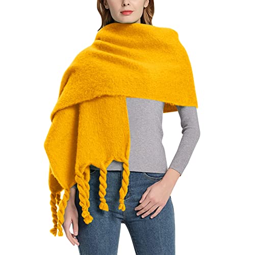 Large Solid Scarf Soft Oversized Scarf Tassel Soft Fall Winter Thick Warm Shawl for Women Gift (Yellow, One Size)
