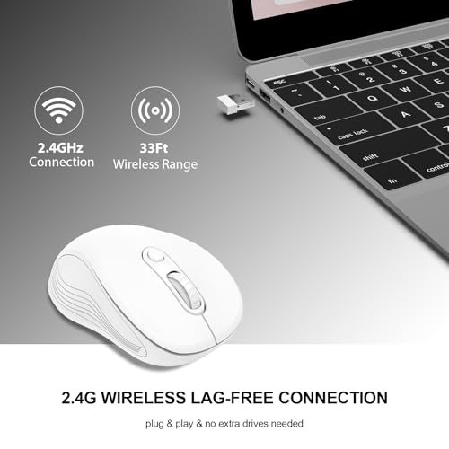 Image of WisFox 2.4G Wireless Mouse for Laptop, Ergonomic Computer Mouse with USB Receiver and Type-C Adapter, 3 Adjustable Levels DPI, 6 Button Cordless Wireless Mice (Pure White)