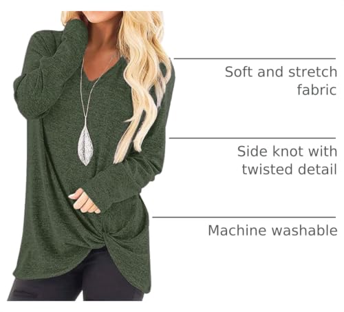 Image of SimpleFun Womens Tops Long Sleeve Shirts V Neck Loose Twist Knot Fall Tunic