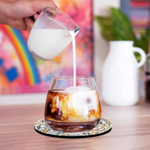 Image of HASTHIP Floral Coasters 4.7 Inches Rubber Set of 4 Anti Slip Absorbent