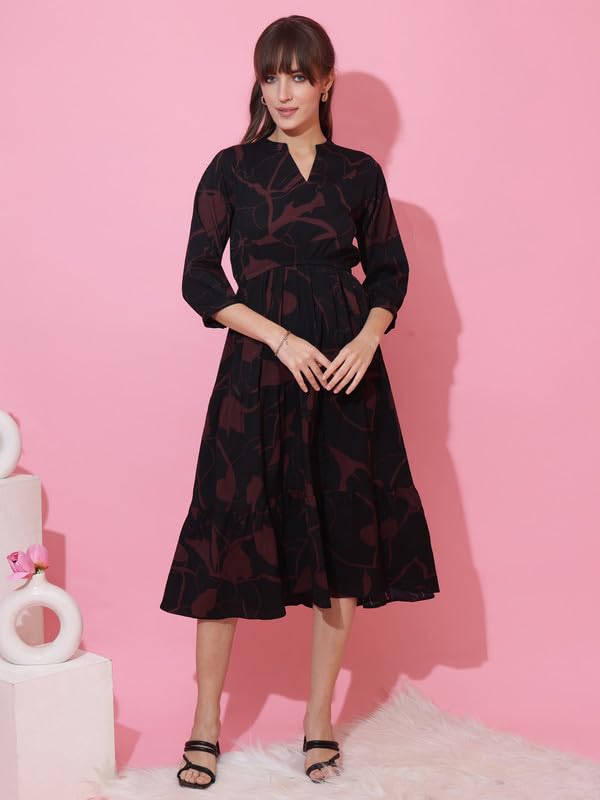 Image of Sheetal Associates Women's Casual 3 /4 Sleeve Crepe Fit and Flare Dress| Comfortable Relaxed Fit Summer Party Dress