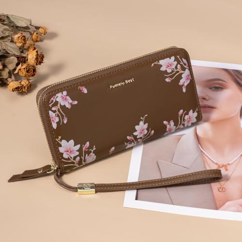Image of Pomelo Best Wristlet Women Wallet Floral RFID Clutch Purse | Vegan Leather, Multi Credit Card, Large Capacity Zip Around Long Travel Wallets with Coin and Phone Pocket for Ladies