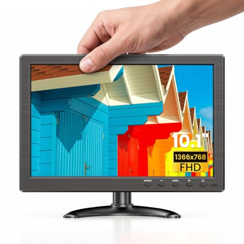 Image of Eyoyo 10.1 inch Security Monitor 1366x768 Resolution, Small HDMI Monitor Supporting HDMI VGA AV BNC USB Input, Small Screen with Built-in Speakers for PC CCTV Camera NVR(EM101AD)