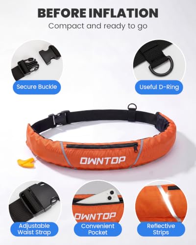 Image of Owntop Manual Inflatable Belt Pack, Adults Swim Jacket with Blowpipe & Whistle, 24g CO2 Cylinder Included, Low Profile for Kayaking, Fishing, Paddle Sports