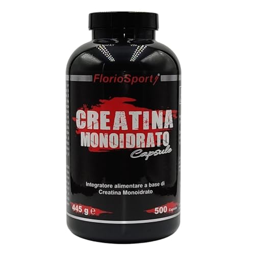 CREATINA CAPSULE - 500 cps da 750mg - Creatina Monoidrato 125 dosi da 3000mg Integratore Alimentare per Sportivi per favorire l'aumento della potenza muscolare e della forza.