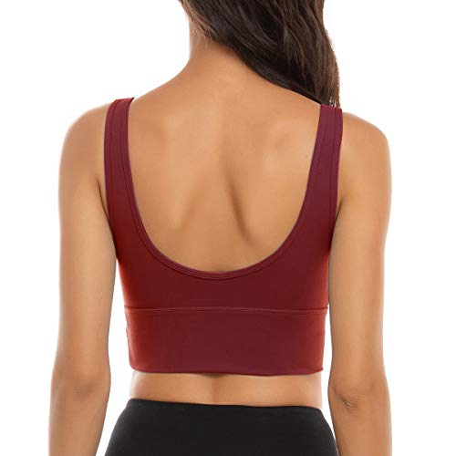 FORLAND Crop Top Sports Bras for Women - Womens Longline Sports Bra High Support Workout Yoga Bra Tops,Red,Large