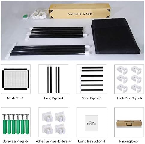 U-Picks Magic Dog Gate - All Metal Poles Frame, Lockable Baby Safety Barrier, Portable Isolation Net for Stairway & Doorway, 100 x 80cm