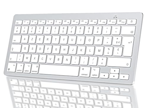 OMOTON Clavier sans Fil Bluetooth pour Mac, pour Apple MacBook Pro, MacBook Air, iMac, iMac Pro, Mac Mini, Clavier AZERTY Compact et Ultra Mince, Argent