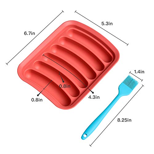 Akamino Silicone Baking Mold with Brush Non-Stick Silicone Sausage Mold for Microwave DIY Homemade Hot Dogs Red&Green - 2 Pack