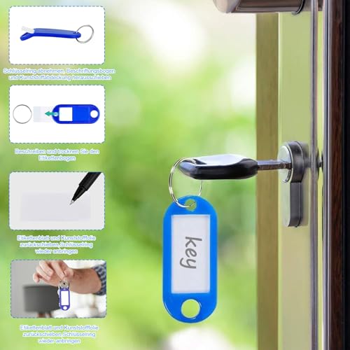 100 Stück Schlüsselanhänger,Kunststoff Schlüsselanhänger mit Etiketten,Schlüsselschilder Beschriftbar mit Schlüsselringen für Schlüssel, Zuhause, Büros, Pet ID, Koffer,Gepäckanhänger(10 Farben)