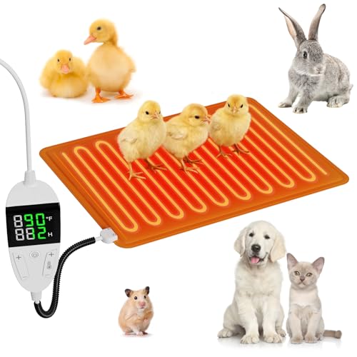 Kweetle Chicken Heating Pad with Digital Thermostat & Timer, 11.7x15.7in Adjustable Brooder Heater for Chicks & Small Animals, Anti-Bite Cord, Waterproof Mat for Chicken Coop, Reptiles, Rabbits