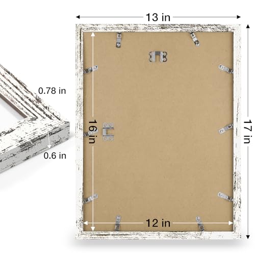 decorUhome 12x16 Picture Frame, Display 8.5x11 Certificate with Mat or 12x16 Poster without Mat, Wall Mounting Photo Frame, Distressed White, 1 Pack