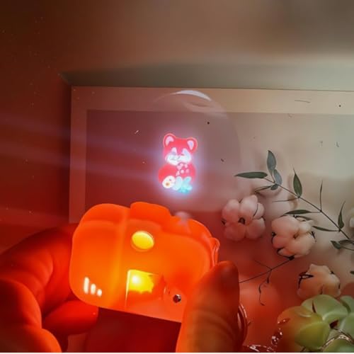 Image of Mini Projector Camera Toy with Bell, Plastic Multicolor Design, Light Projection Feature, Cartoon Keychain for Kids