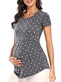 Glampunch Women's Maternity Tops Short & 3/4 Sleeve Round Neck Front Pleat Peplum Tunic Top Pregnancy Shirts