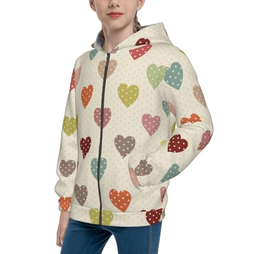 Heart Polka Dot Kid Hoodies Boys Zip Up Sweatshirts Girls Pullover with Pocket