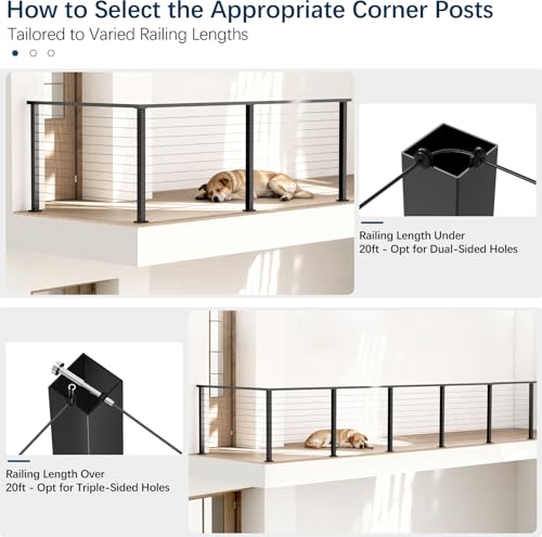 Image of 36 inch Cable Railing Corner Post, Fixed Top Mount 90 L-Drilled One Post Corner Solution, Stainless Steel T304 Heavy-Duty Handrail Corner Post, Matte Black Flat Top Deck Angle Post