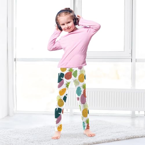 Doodle Pineapple Colorful Leaves Girls Leggings Soft Stretch Workout Yoga Dance Pants for Kids Casual Tights4