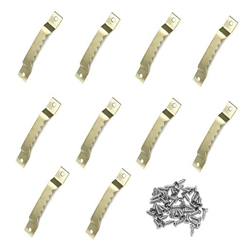 Image of MroMax 10PCS Sawtooth Picture Hangers Iron Picture Hangers 2.56 inch x 0.39 inch Double Hole Picture Frames Hangers for Hanging Clock Paintings Artwork Picture Frame Hook Photos Gold