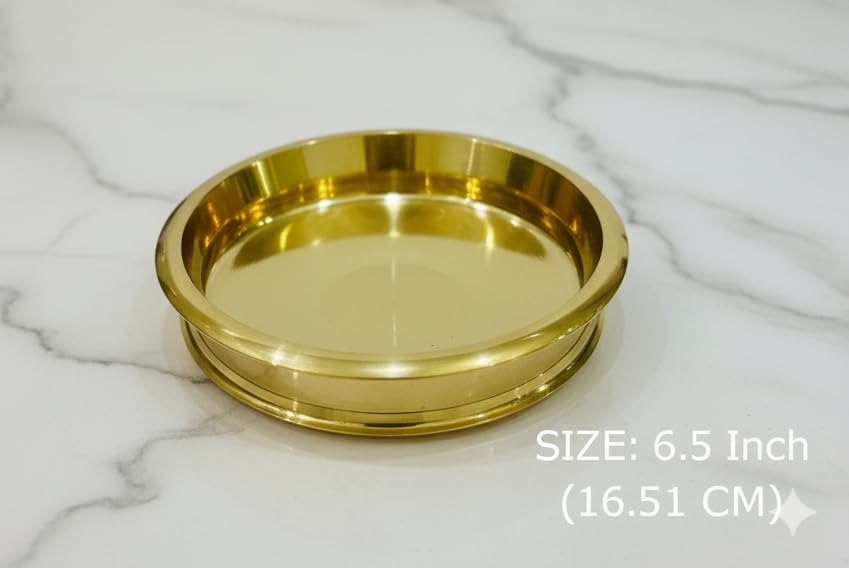Image of Kerala Crafts Authentic 16.51 CM Pure Brass Metal Cooking Urli kadai Bowl | Traditional South India Home Temple Uruli Holy Rice Lunch Dinner Water Sacred Hindu Festival Decor (Diameter = 6.5 Inch)