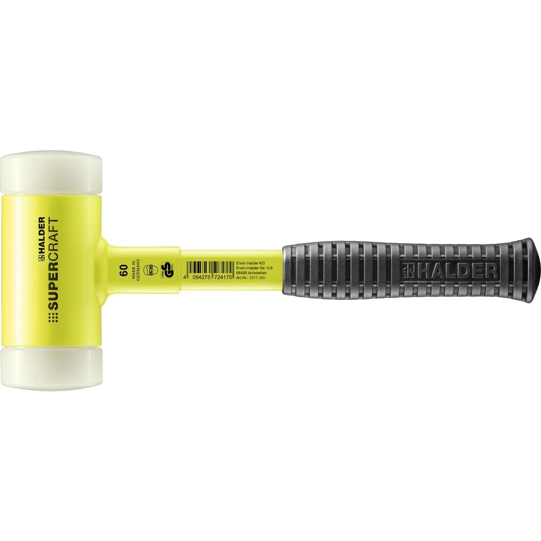 Maillet SUPERCRAFT, avec manche en tube d'acier incassable, revêtu jaune fluorescent et poignée antidérapante | D=60 mm | 3377.160