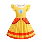 Princess Dress for Girls Costume Halloween Cosplay (Yellow, 130 (5-6T))