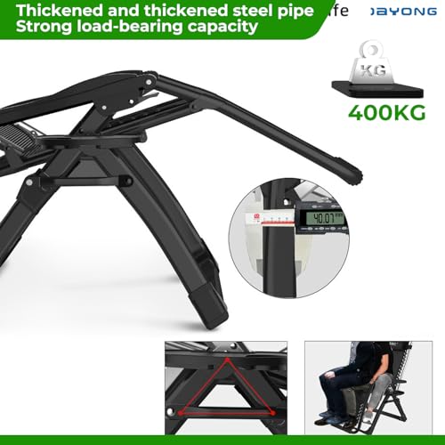 DAYONG Zero Gravity Reclining Chair with Cushion, Outdoor Recliner Chair with Detachable Cup Holder and Pillow, Portable Folding Lounge Chair for Camping Patio Lawn Pool (Black)