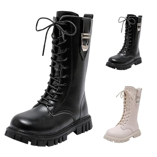 Girls Knee High Combat Boots Lace Up Side Zipper Punk Goth Shoes PU Leather Platform Boots for 20254
