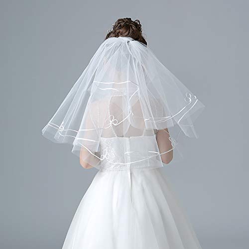 CRIZAN New White Flower Girls Lace Silver Lined Edge Short Bridal Wedding Veil3