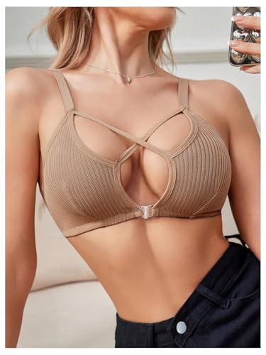 Image of SOLY HUX Front Closure Bras for Women Strappy Bralette Wireless Criss Cross Cut Out Knitted Everyday Bra