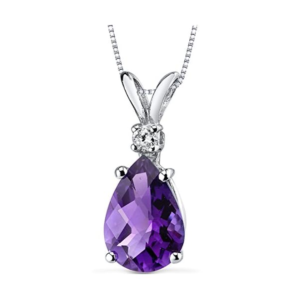 PEORA 14K White Gold Amethyst and Diamond Pendant for Women, Genuine Gemstone Teardrop Solitaire, 1.60 Carats Pear Shape 10x7mm, Real Amethyst Necklace, February Birthstone Necklace, w/Jewelry Box