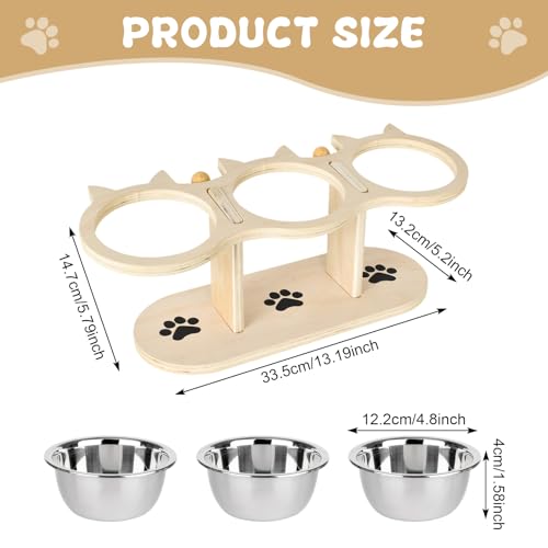 3-in-1 Katze Futternapf und Wassernapf Set, Katzennapf Erhöht, Katzennapf 3er Set,Edelstahl Lebensmittelqualität,Höhe Verstellbar,für Nass-Trockenfutter,für Katzen,Welpen und Kleine Hunde