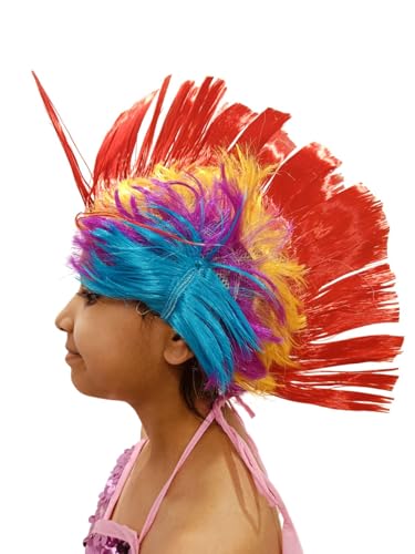 Image of BookMyCostume Assorted Mohawk Wig for Kids & Adults | Funky Rockstar Punk Style Fancy Dress Hairwig | Western Dance Hair Accessory for Boys & Girls | Cock Style Hair for kids for Theme Parties | Free Size