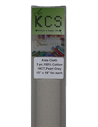 Image of KCS 3 pc of 15 inch x 18 inch Counted Cross Stitch Cotton Aida Cloth Needlework Rolled Fabric Box,18CT,Pearl Grey