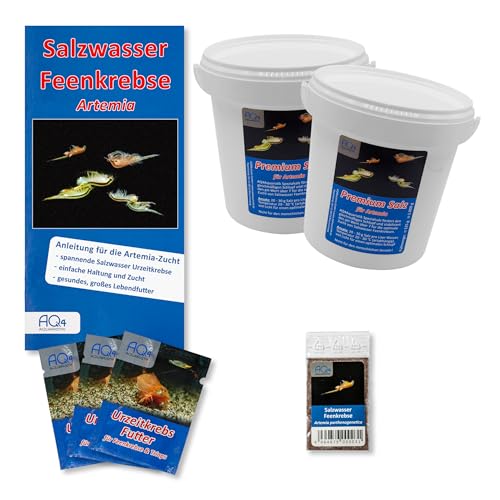 AQ4Aquaristik Artemia Zucht Set (groß) - mehr als 1.000.000 Eier - mit 2 kg Premiumsalz, 3 x Urzeitkrebse Futter und Anleitung, Artemia parthenogenetica