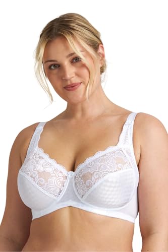 Miss Mary of Sweden Sparkle Underwired Bra – Elegant Stretch Lace with Firm Support and Comfortable Ergo Front Design 44C White
