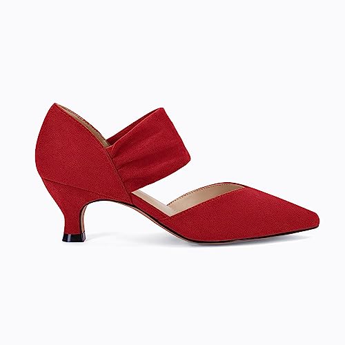 Image of Coutgo Womens Low Kitten Heel Dress Shoes Pointed Toe Slip on Ankle Strap Cutout Elegant Party Wedding Pumps