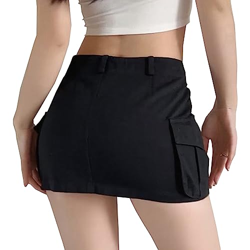 Women's Low Waist Cargo Skirt Button Mini Cargo Denim Skirt with Pocket4