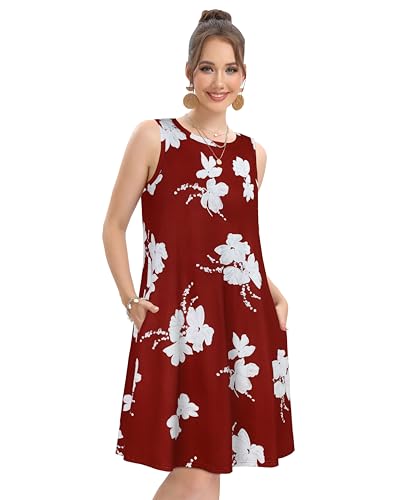 Image of elescat Women's Summer Dresses 2026 Beach Casual Sleeveless Floral Print Tank Loose Sundress with Pocket