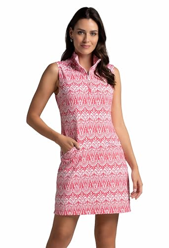 IBKUL Athleisure Wear Sun Protective UPF 50+ Icefil Cooling Barbara Print Sleeveless Mock Dress