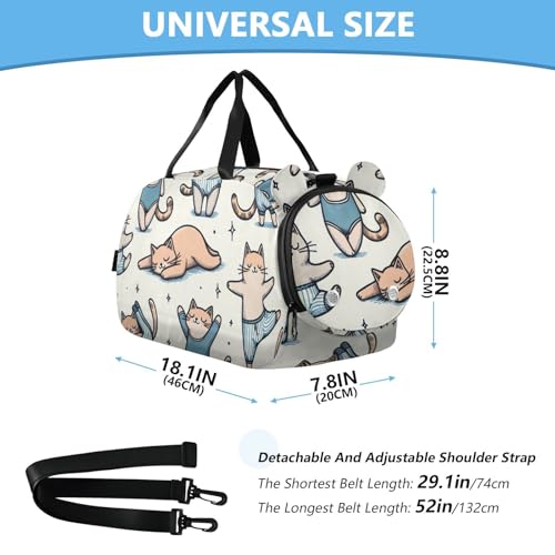 Cute Yoga Cats Duffle Bag for Girl, Sports Duffle Gym Bags with Shoe Compartment, Personalized Overnight Bag Travel Weekender for Kids2