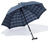 Stockschirm Twin mit Fritzgriff – Ø 105cm – 2 in 1 Gehstock & Regenschirm – Handstock, Gehhilfe, Gehstütze – höhenverstellbar - blau-grünes Karo Design