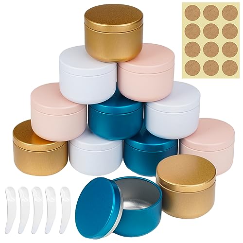 12 Piezas 50ml Envases para Cosmetica, Tarros Cosmeticos Vacios Latas de Aluminio Vacías con Pegatina y Cuchara Pequeña para Cosmetica de Viaje para Cremas, Lociones, Maquillaje