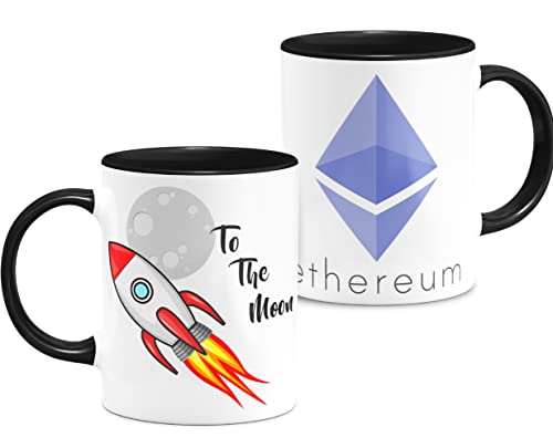 Taza Criptomonedas Bitcoin ETH To The Moon Para Desayuno Café Cerámica Blanca Capacidad 330ml, Regalos Originales (ETH-Black)