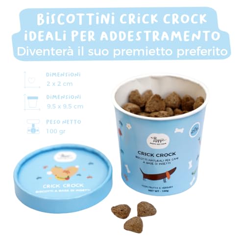 Hundekekse ohne Getreide, glutenfrei | Set mit 3 Keksen Hund Crick Crok Insektenprotein Apfel, Obst und Gemüse | Snack für empfindliche Hunde und mit Dermatitis | 300 g | Snack Hygge Dog