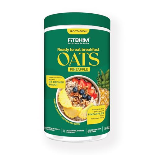 Image of ProToGrow Ready to Eat Pineapple Oats | No Refined Sugar - 300g | Healthy Instant Breakfast for Kids 3+ | Gluten Free | High Protein & Fibre | 19 Vitamins & Mineral | Real Pineapple, Jaggery