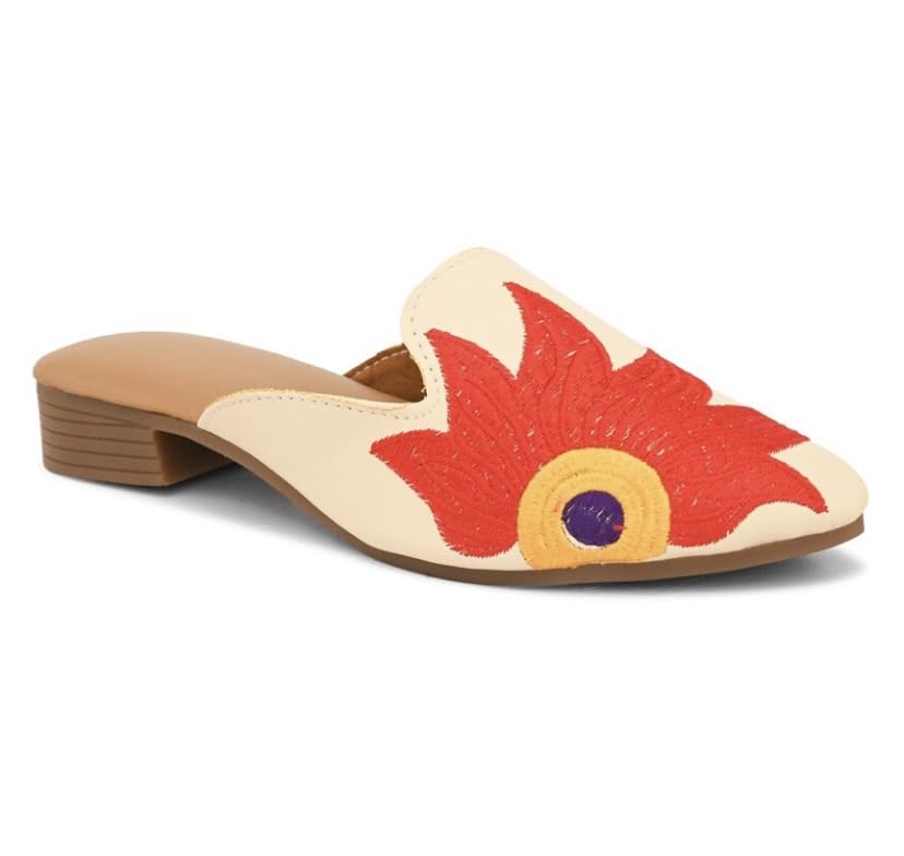 Womens Embroidered Mojari Jutti Mules, Red with Floral Design (Cream, UK Footwear Size System, Adult, Women, Numeric, Medium, 4) (B0DCGGZ8GN) Amazon Price History, Amazon Price Tracker